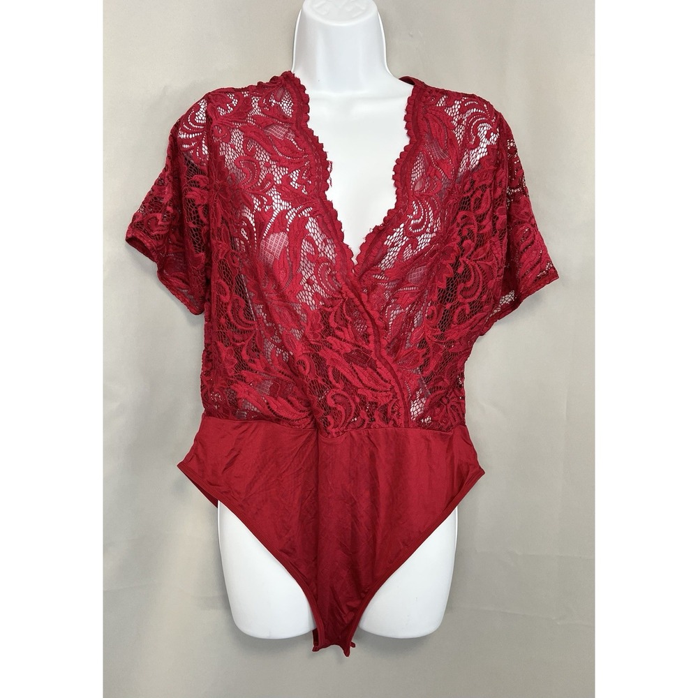 Avidlive Women's Lace Bodysuit‎ Snap Crotch Babydoll Red Sz XXXL New